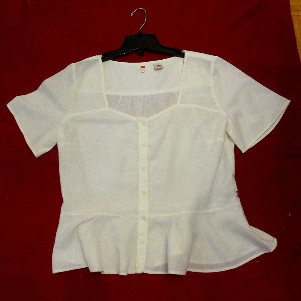 Levi's  White Blouse with square neck button details Large